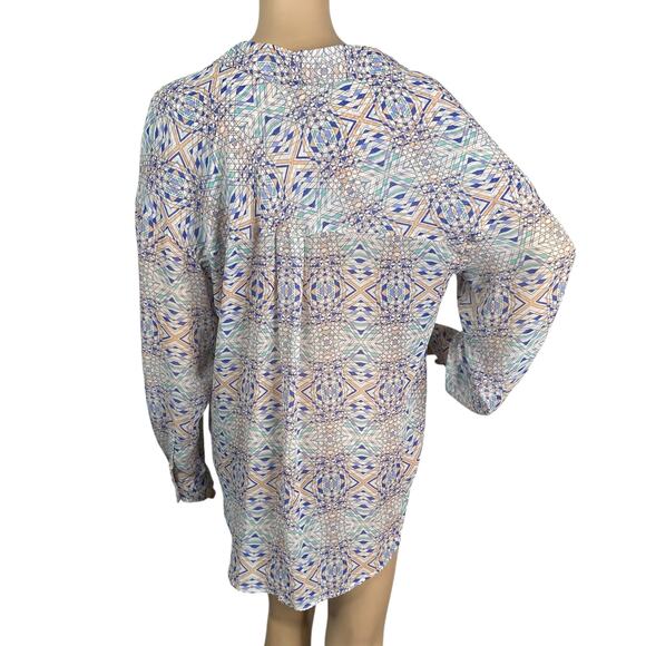 Free People Easy Rider Sheer Geometric Button Down Top SZ M - Picture 8 of 9